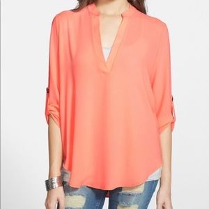LUSH - Neon Peach 3/4 Sleeve Blouse